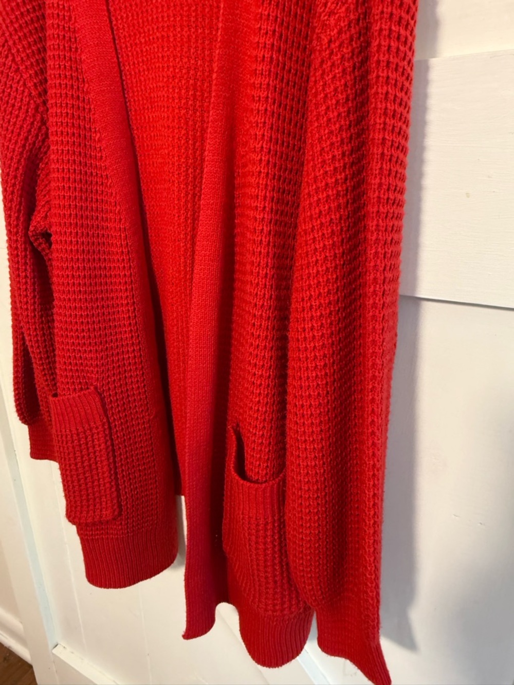 Zenana 1X Red Waffle Knit Cardigan Longline Open Front Pockets Cozy Sweater - Picture 4 of 10